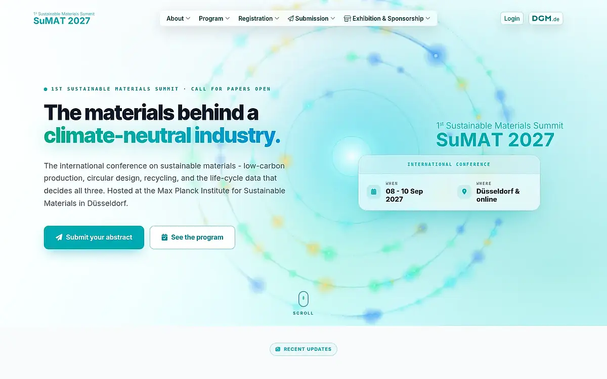 Startseite der Konferenzwebseite SuMAT 2027