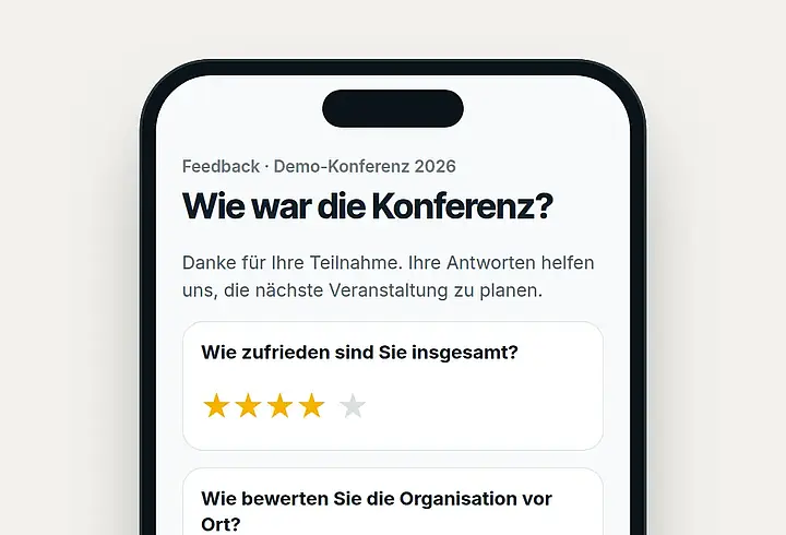 Beispiel einer Feedbackabfrage auf dem Smartphone mit fiktiven Daten