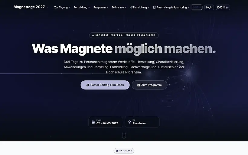 Startseite der Tagungswebseite Magnettage 2027